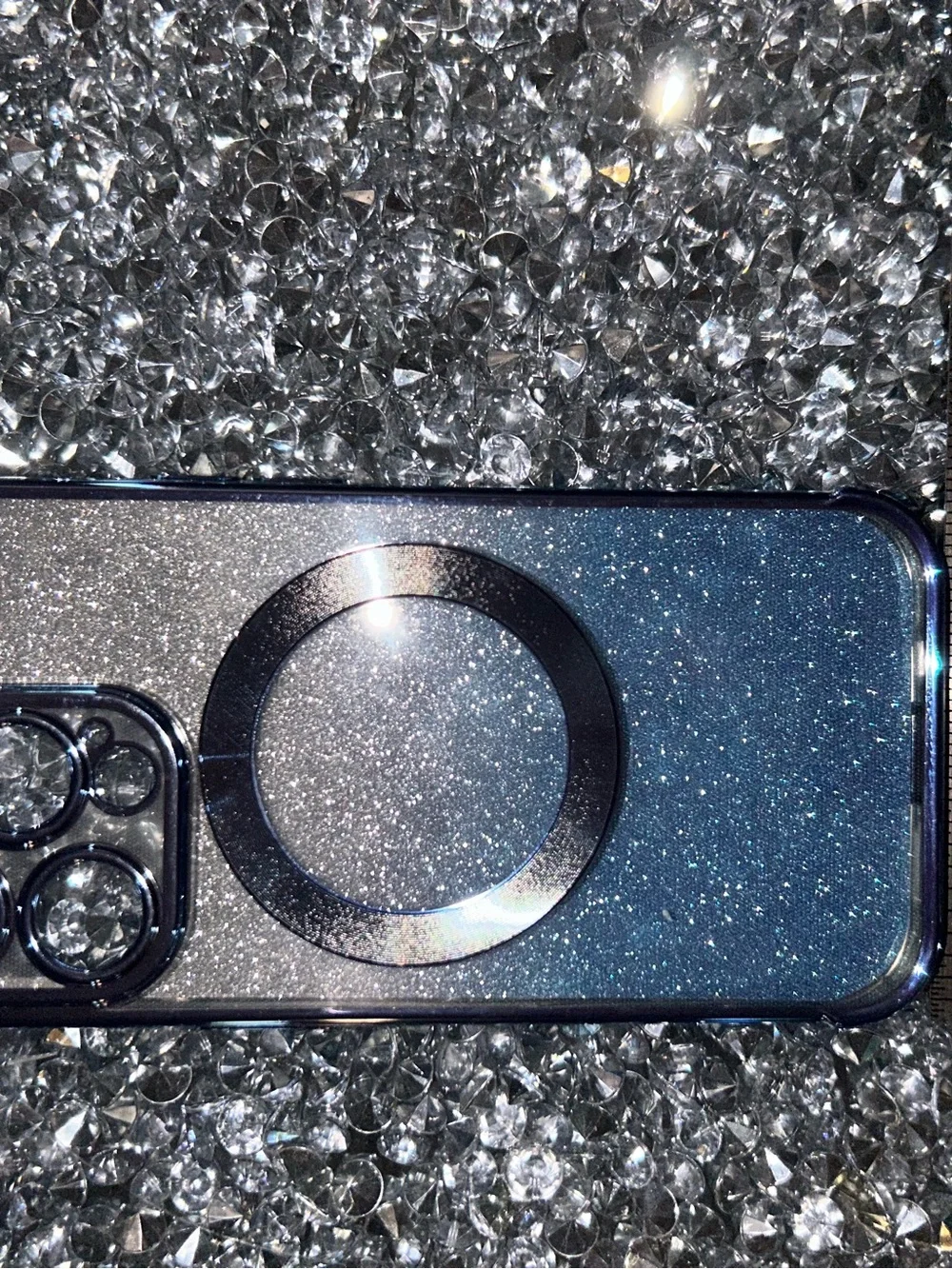 iPhone 15 pro Blue Glitter Magnetic Phone Case with Camera Protection